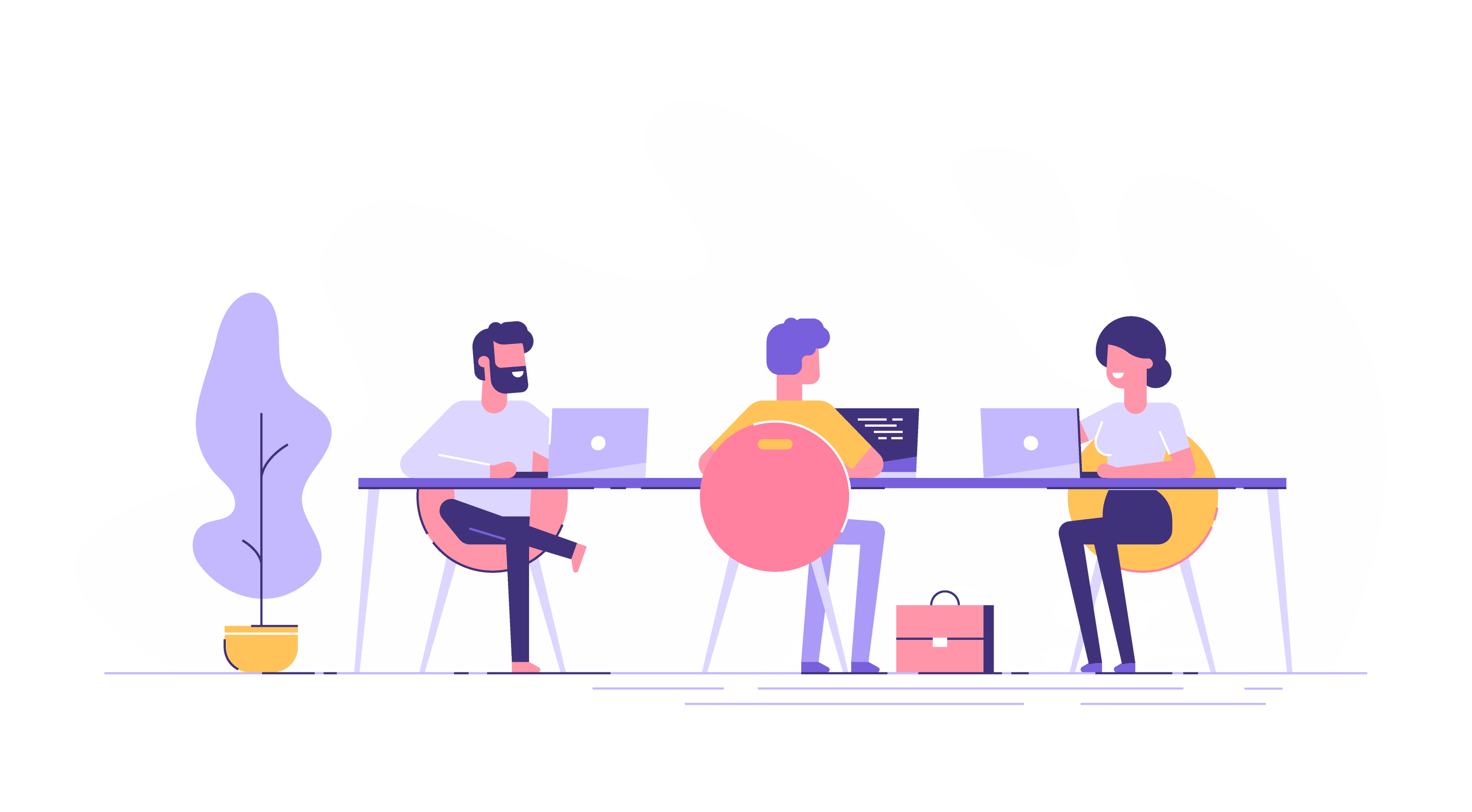 Three people with laptops sitting around a table